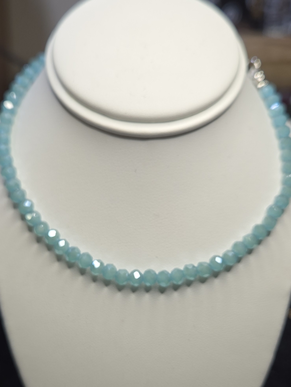 Faceted Aqua Blue Bead Anklet